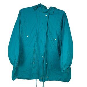 Woman Within 4X Teal Hooded Nylon-Coated Jacket W/ Drawstrings & Extra Button